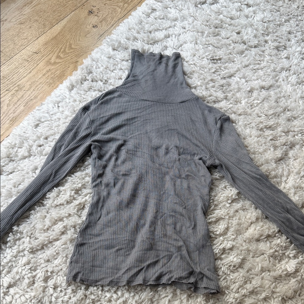 Zara Gray Ribbed Turtleneck Long Sleeve Top